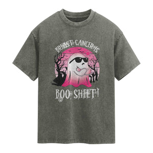 Breast Cancer Is Boo Sheet Washed Cotton T-Shirt In October Ghost Wear Pink