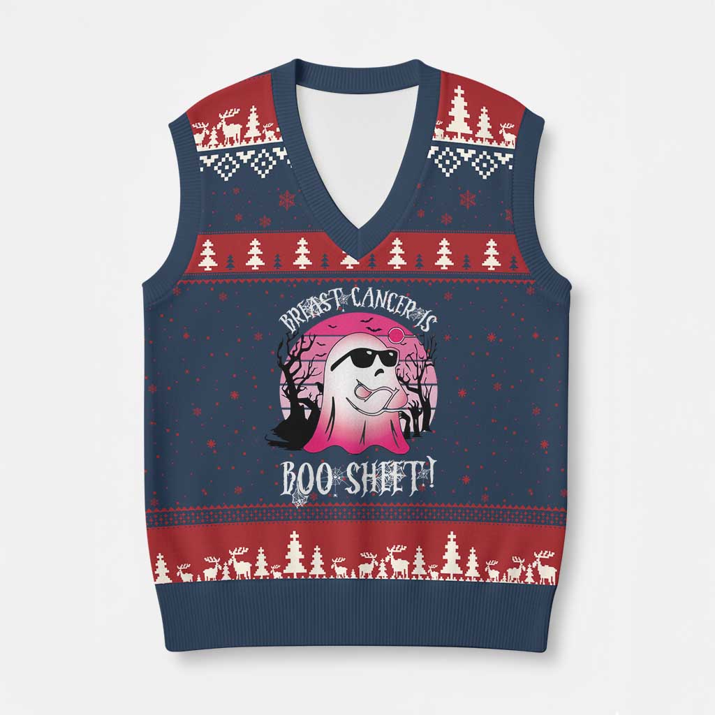 Breast Cancer Is Boo Sheet V-Neck Knit Sweater Vest In October Ghost Wear Pink TS10 Navy Red Print Your Wear