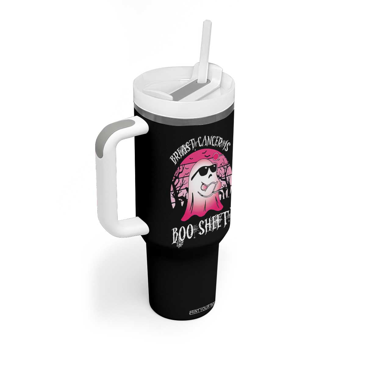Breast Cancer Is Boo Sheet Tumbler With Handle In October Ghost Wear Pink TS10 Print Your Wear
