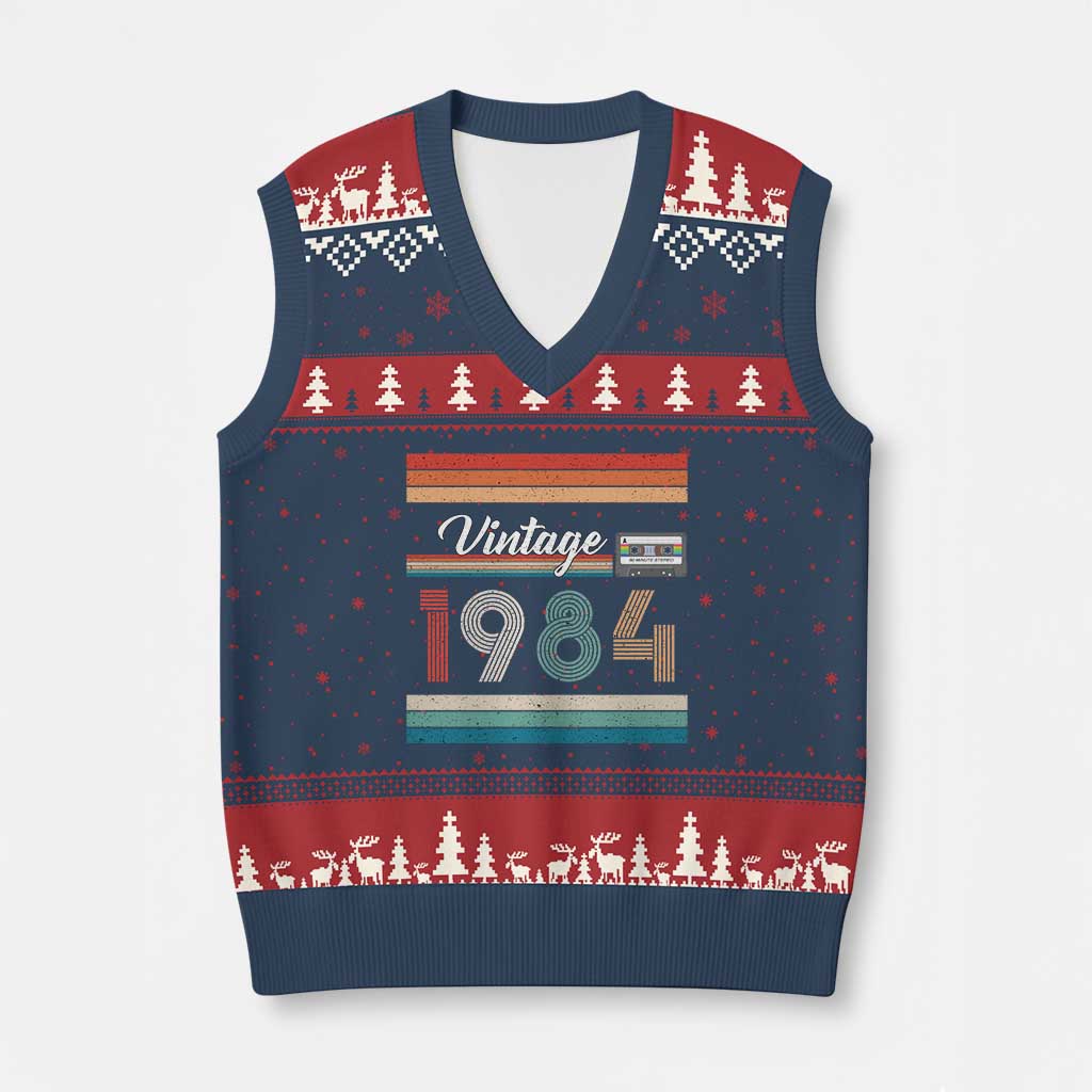 1984 Retro Birthday V-Neck Knit Sweater Vest Vintage 42th Birthday Gift Classic 90s Style TS10 Navy Red Print Your Wear