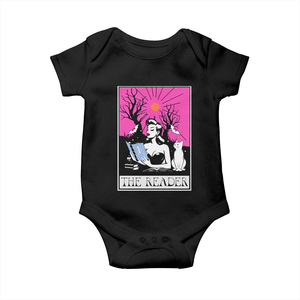 The Reader Tarot Baby Onesie Witch Reading Book Club Occult Cat Mom TS10 Black Print Your Wear