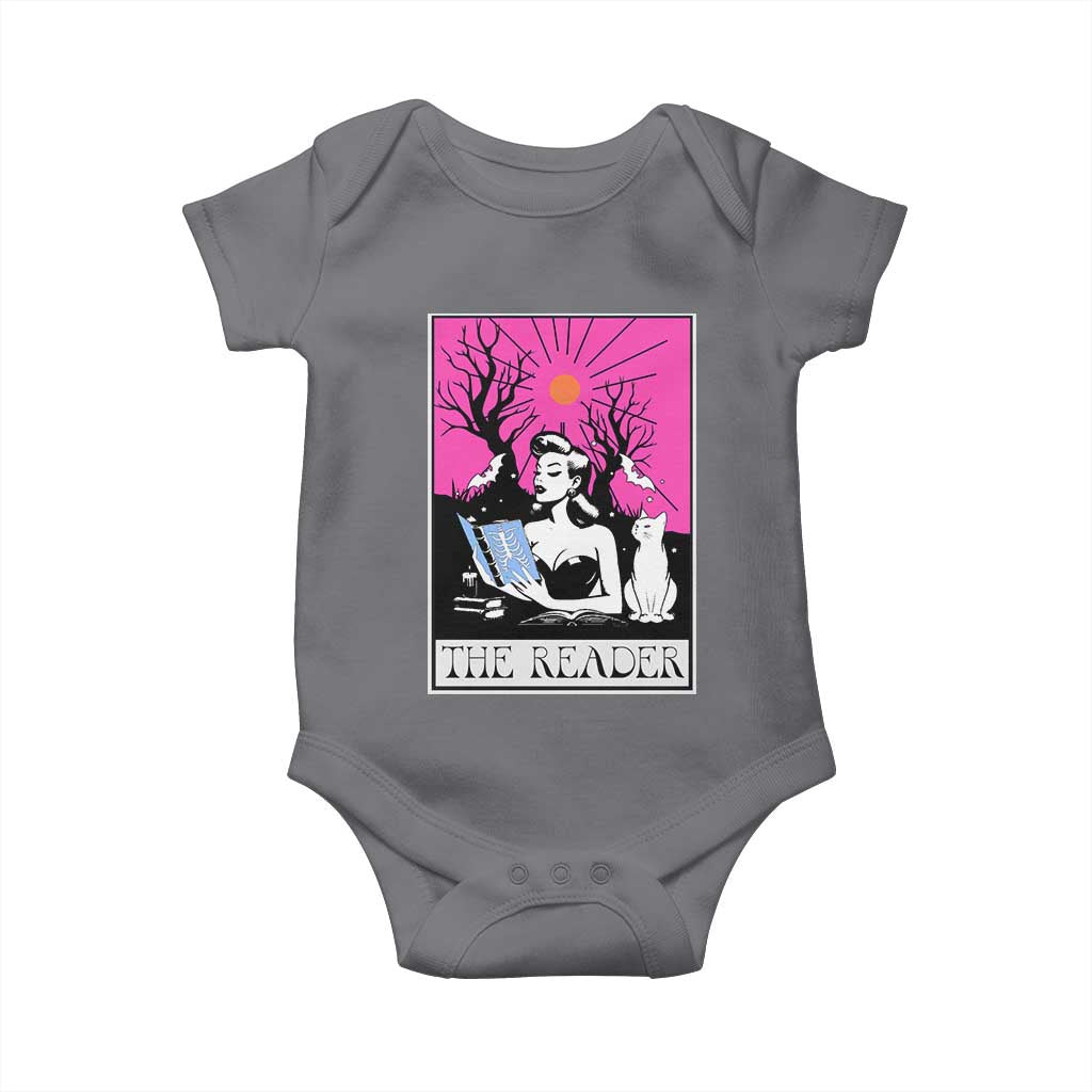 The Reader Tarot Baby Onesie Witch Reading Book Club Occult Cat Mom TS10 Charcoal Print Your Wear