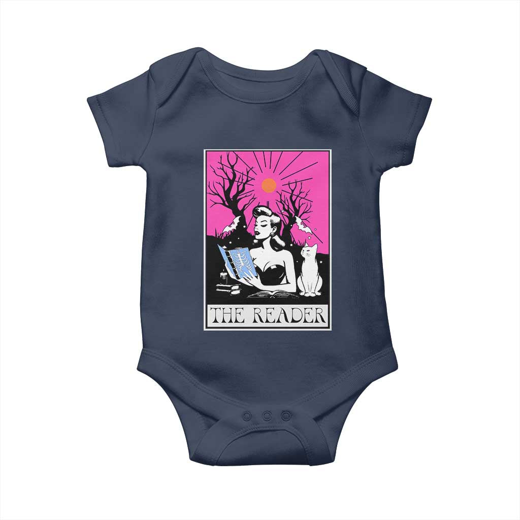 The Reader Tarot Baby Onesie Witch Reading Book Club Occult Cat Mom TS10 Navy Print Your Wear