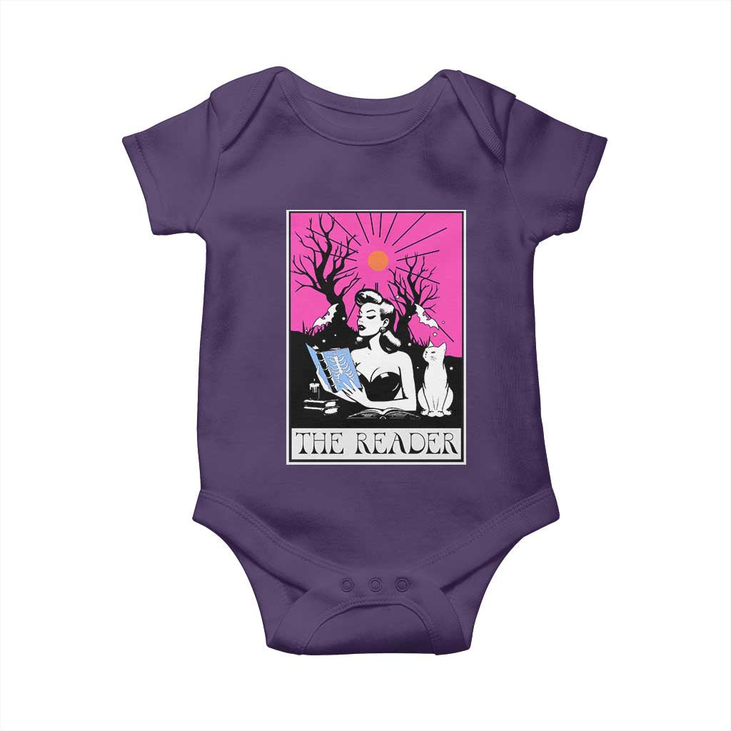 The Reader Tarot Baby Onesie Witch Reading Book Club Occult Cat Mom TS10 Purple Print Your Wear