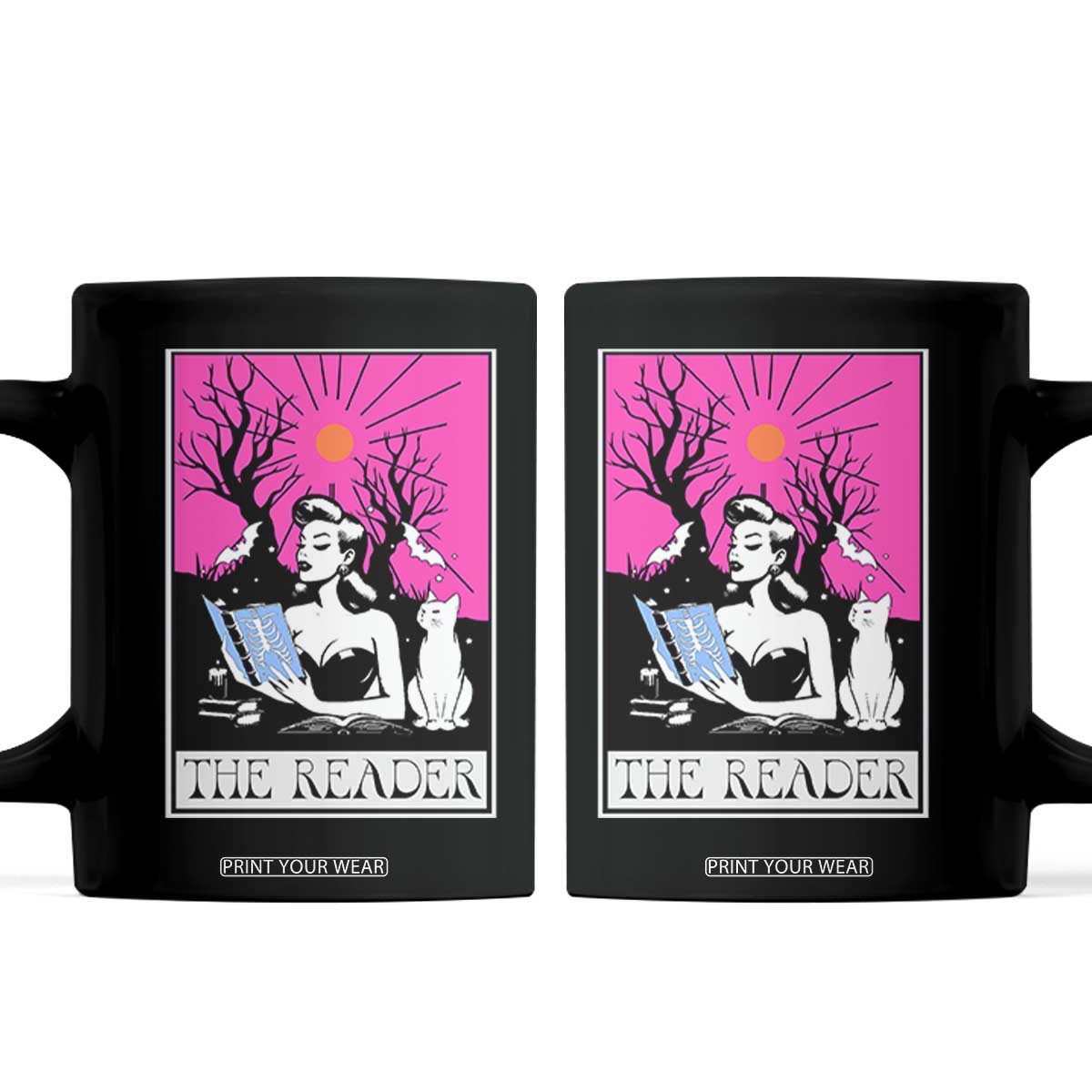 The Reader Tarot Coffee Mug Witch Reading Book Club Occult Cat Mom TS10 Black Print Your Wear