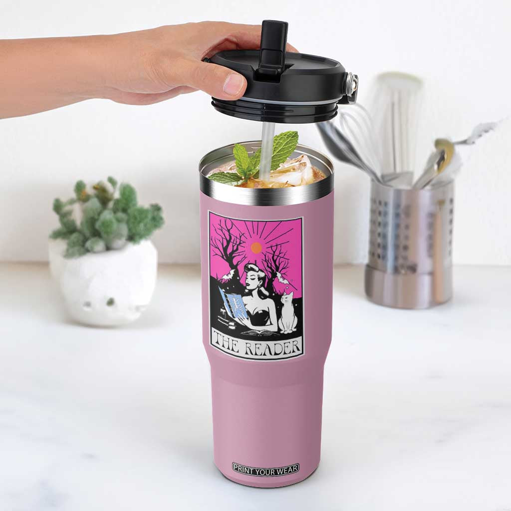 The Reader Tarot Flip Straw Tumbler Witch Reading Book Club Occult Cat Mom TS10 One Size: 30 oz Light Pink Print Your Wear