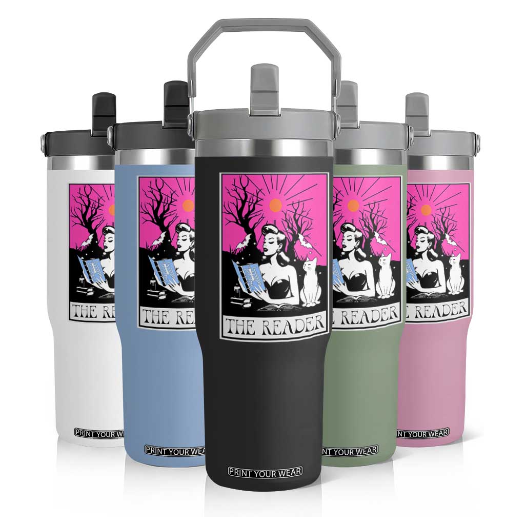 The Reader Tarot Flip Straw Tumbler Witch Reading Book Club Occult Cat Mom TS10 Print Your Wear