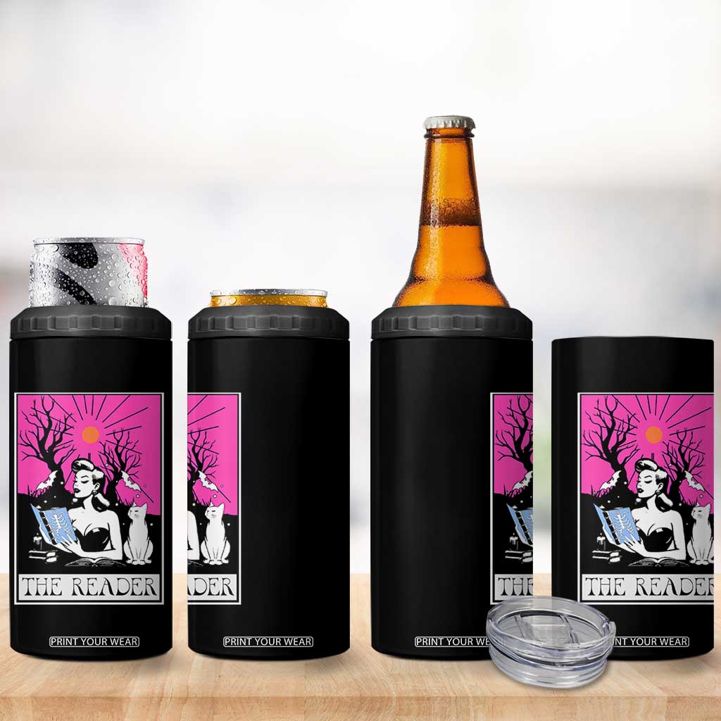 The Reader Tarot 4 in 1 Can Cooler Tumbler Witch Reading Book Club Occult Cat Mom TS10 Print Your Wear