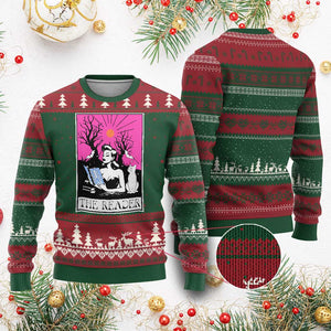 The Reader Tarot Ugly Christmas Sweater Witch Reading Book Club Occult Cat Mom TS10 Red Green Print Your Wear