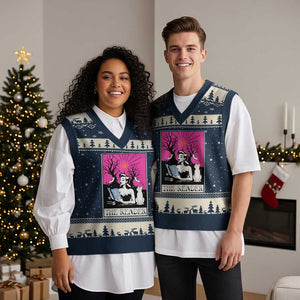 The Reader Tarot V-Neck Knit Sweater Vest Witch Reading Book Club Occult Cat Mom TS10 Navy Beige Print Your Wear