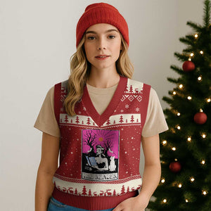 The Reader Tarot V-Neck Knit Sweater Vest Witch Reading Book Club Occult Cat Mom TS10 Red Beige Print Your Wear