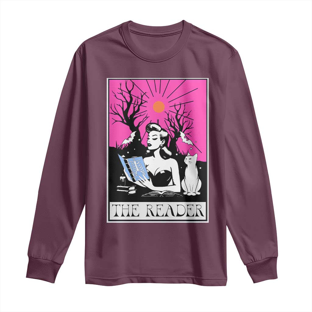 The Reader Tarot Long Sleeve Shirt Witch Reading Book Club Occult Cat Mom TS10 Maroon Print Your Wear