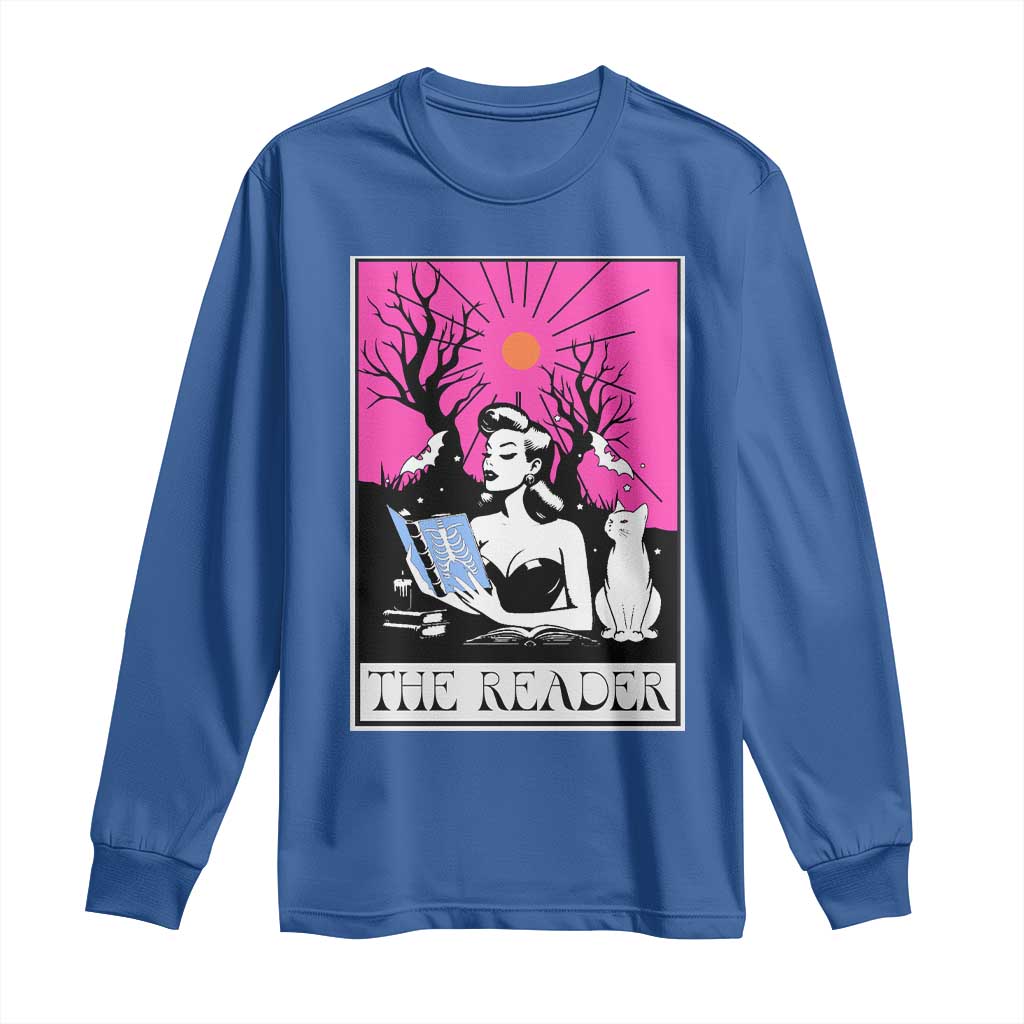 The Reader Tarot Long Sleeve Shirt Witch Reading Book Club Occult Cat Mom TS10 Royal Blue Print Your Wear