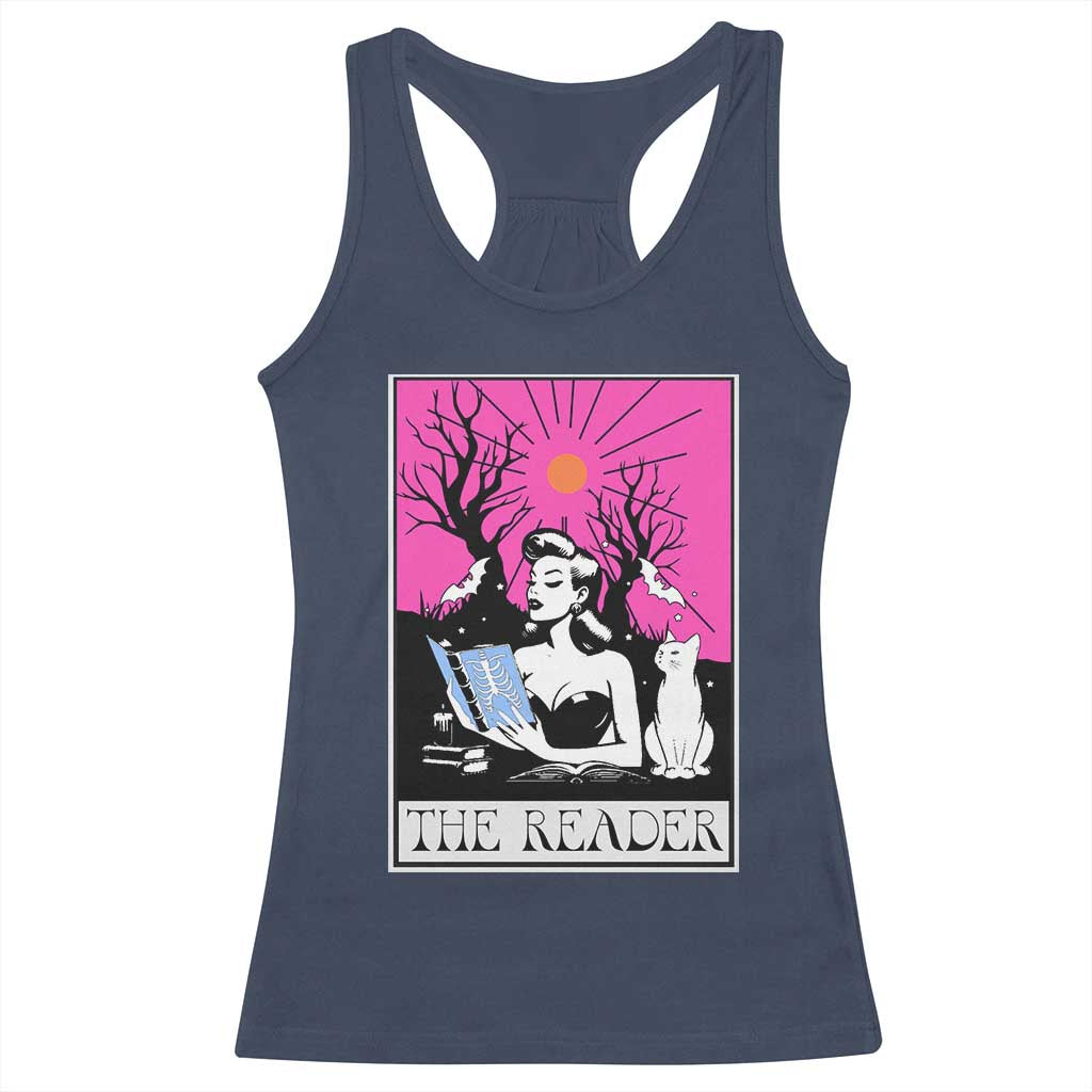 The Reader Tarot Racerback Tank Top Witch Reading Book Club Occult Cat Mom TS10 Navy Print Your Wear