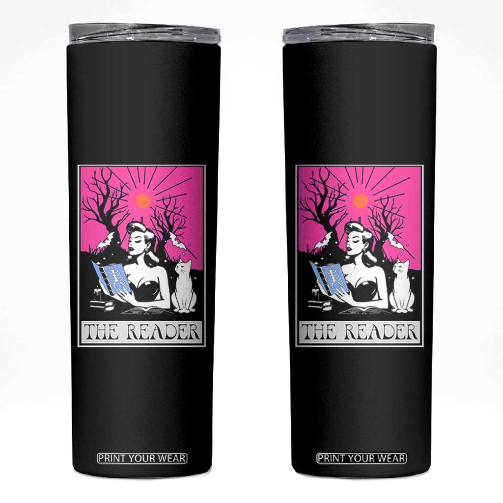 The Reader Tarot Skinny Tumbler Witch Reading Book Club Occult Cat Mom TS10 Black Print Your Wear