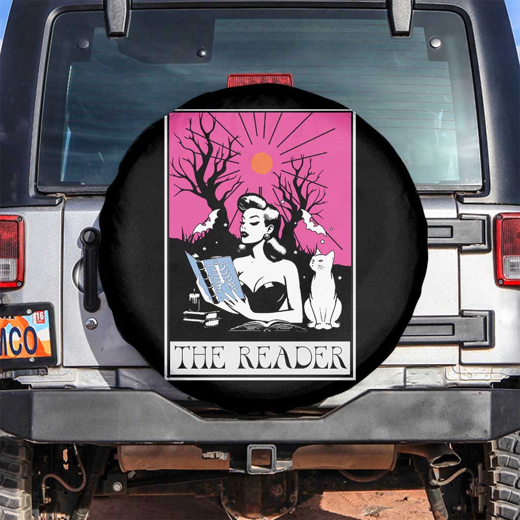 The Reader Tarot Spare Tire Cover Witch Reading Book Club Occult Cat Mom TS10 No hole Black Print Your Wear