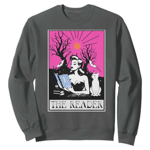 The Reader Tarot Sweatshirt Witch Reading Book Club Occult Cat Mom TS10 Dark Heather Print Your Wear