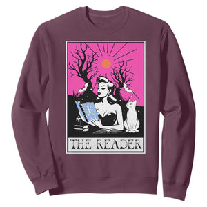 The Reader Tarot Sweatshirt Witch Reading Book Club Occult Cat Mom TS10 Maroon Print Your Wear