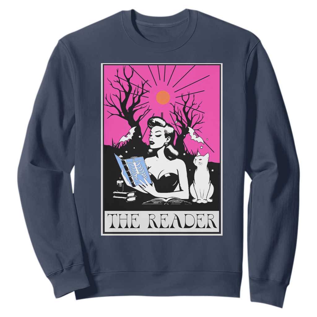 The Reader Tarot Sweatshirt Witch Reading Book Club Occult Cat Mom TS10 Navy Print Your Wear