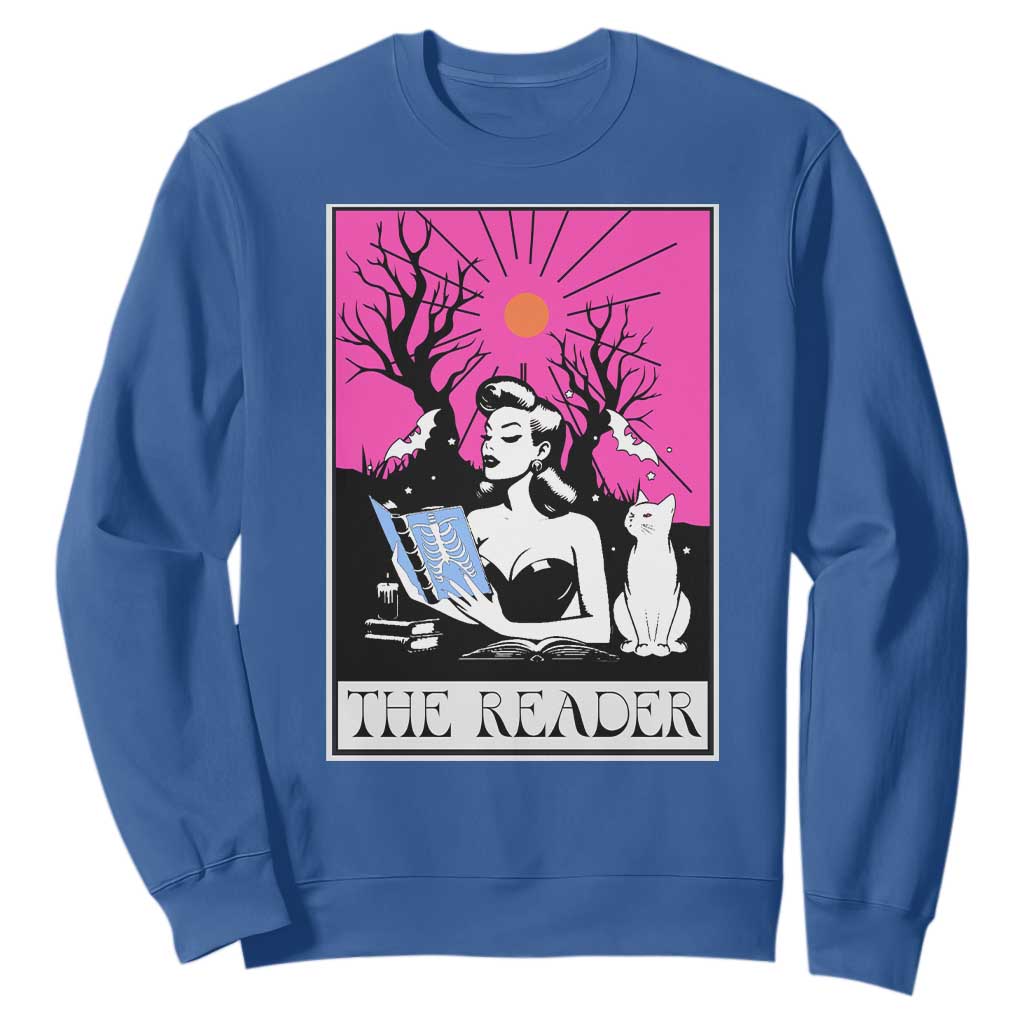 The Reader Tarot Sweatshirt Witch Reading Book Club Occult Cat Mom TS10 Royal Blue Print Your Wear