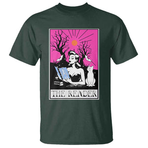 The Reader Tarot T Shirt Witch Reading Book Club Occult Cat Mom TS10 Dark Forest Green Print Your Wear