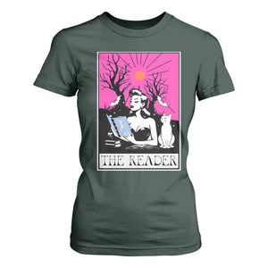 The Reader Tarot T Shirt For Women Witch Reading Book Club Occult Cat Mom TS10 Dark Forest Green Print Your Wear