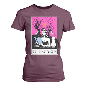 The Reader Tarot T Shirt For Women Witch Reading Book Club Occult Cat Mom TS10 Maroon Print Your Wear