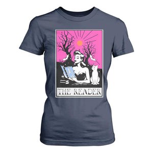 The Reader Tarot T Shirt For Women Witch Reading Book Club Occult Cat Mom TS10 Navy Print Your Wear
