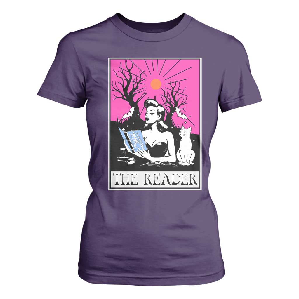 The Reader Tarot T Shirt For Women Witch Reading Book Club Occult Cat Mom TS10 Purple Print Your Wear