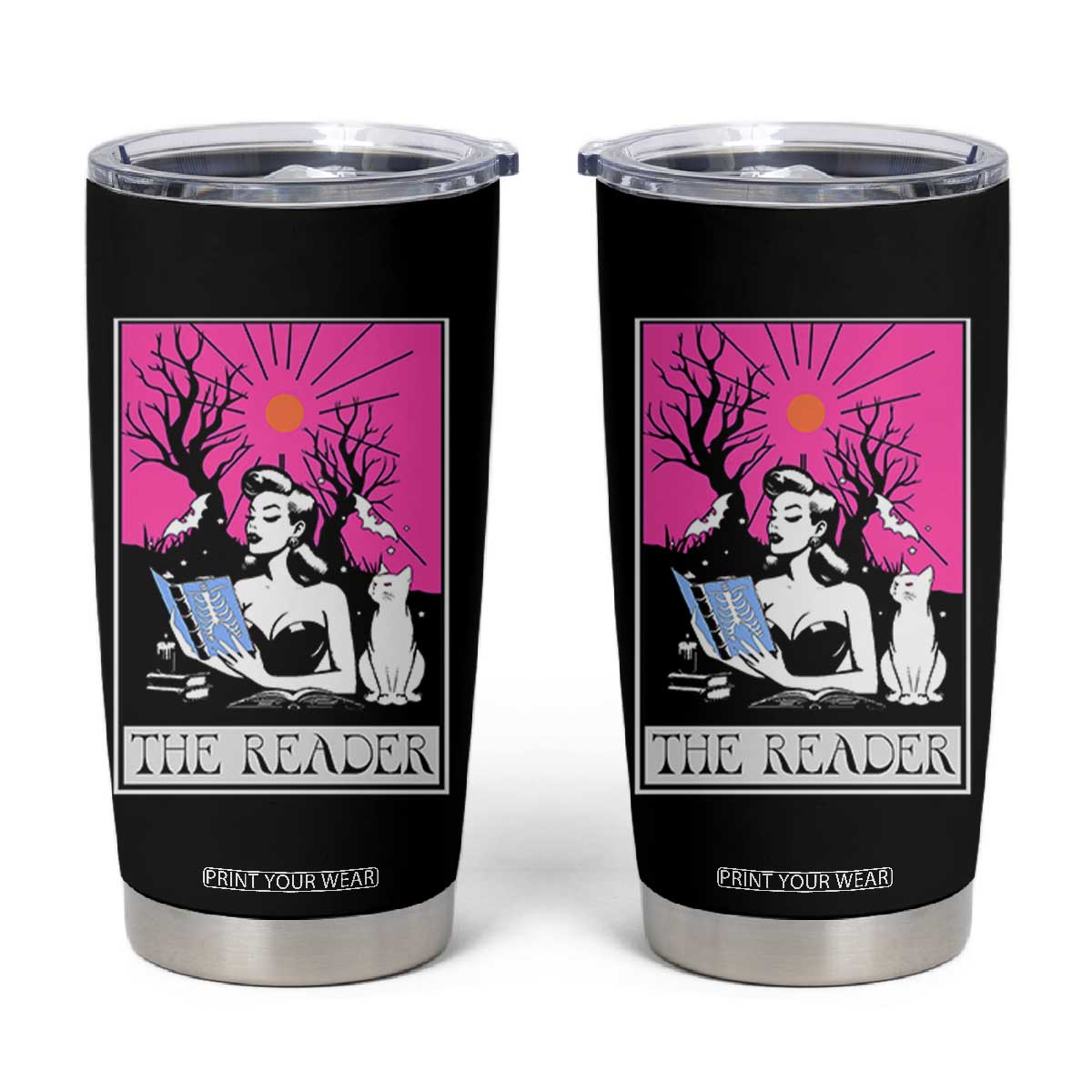 The Reader Tarot Tumbler Cup Witch Reading Book Club Occult Cat Mom TS10 Black Print Your Wear