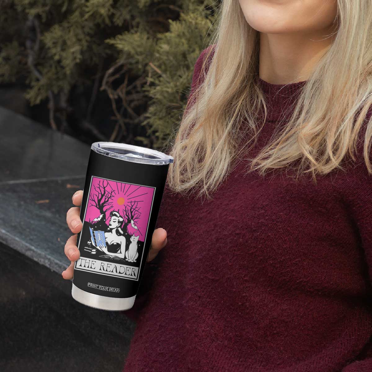 The Reader Tarot Tumbler Cup Witch Reading Book Club Occult Cat Mom TS10 Print Your Wear