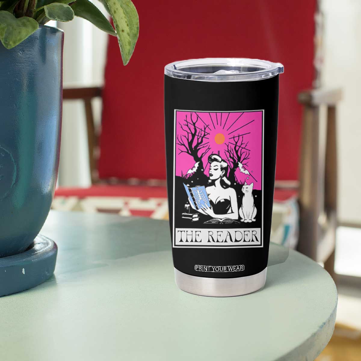 The Reader Tarot Tumbler Cup Witch Reading Book Club Occult Cat Mom TS10 Print Your Wear