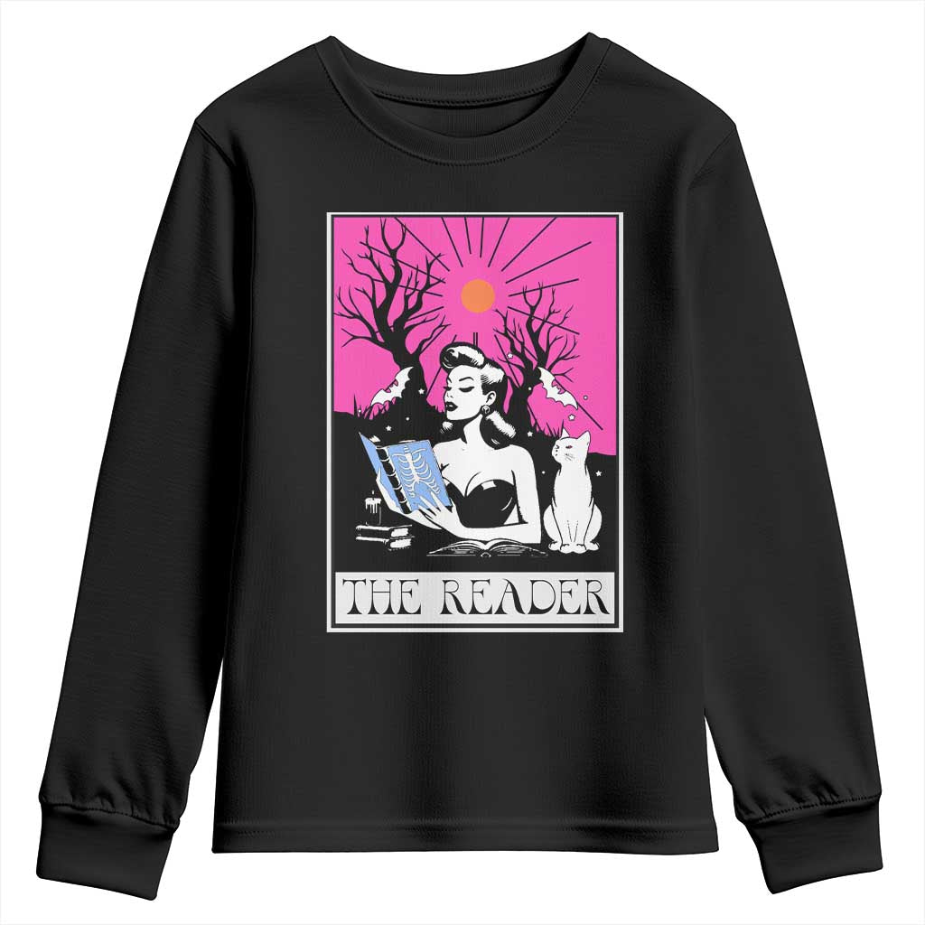 The Reader Tarot Youth Sweatshirt Witch Reading Book Club Occult Cat Mom TS10 Black Print Your Wear