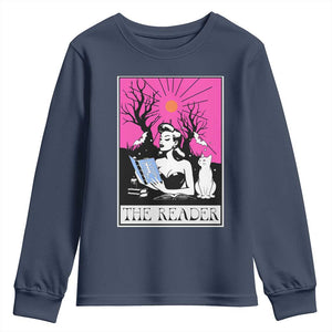 The Reader Tarot Youth Sweatshirt Witch Reading Book Club Occult Cat Mom TS10 Navy Print Your Wear