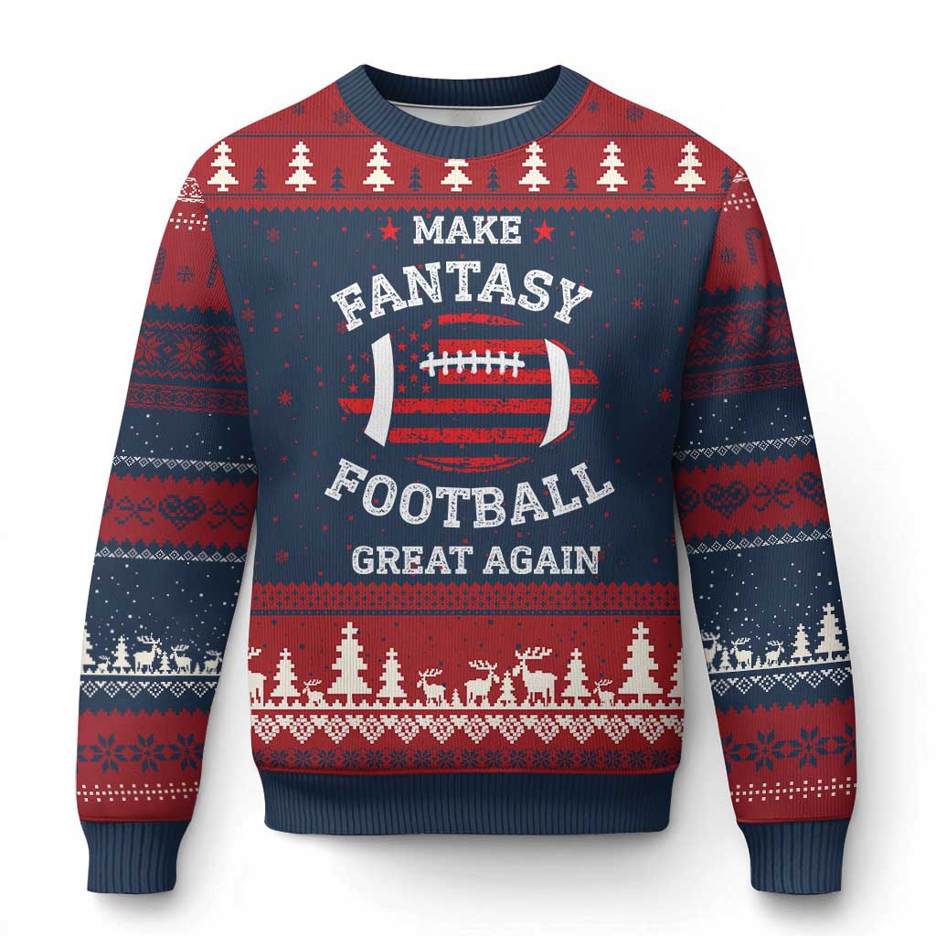 Funny Make Fantasy Football Great Again Ugly Christmas Sweater TS10 Navy Red Print Your Wear