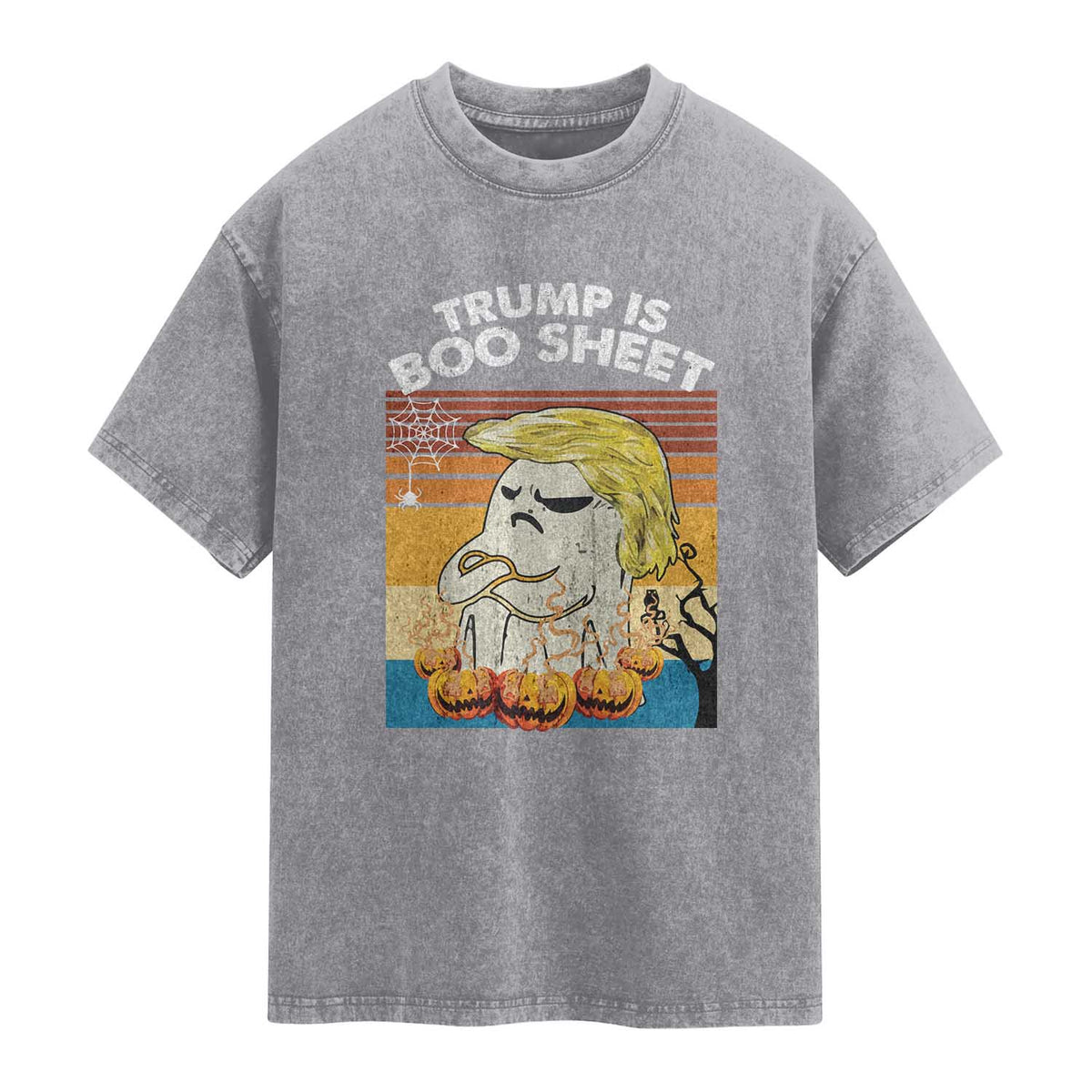 Funny Trump Is Boo Sheet Washed Cotton T-Shirt Ghost Retro Halloween Ghost Custome