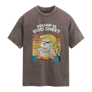 Funny Trump Is Boo Sheet Washed Cotton T-Shirt Ghost Retro Halloween Ghost Custome