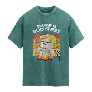 Funny Trump Is Boo Sheet Washed Cotton T-Shirt Ghost Retro Halloween Ghost Custome