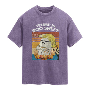 Funny Trump Is Boo Sheet Washed Cotton T-Shirt Ghost Retro Halloween Ghost Custome