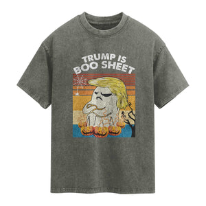 Funny Trump Is Boo Sheet Washed Cotton T-Shirt Ghost Retro Halloween Ghost Custome