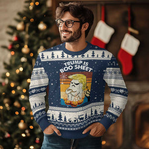 Funny Trump Is Boo Sheet Ugly Christmas Sweater Ghost Retro Halloween Ghost Custome - Print Your Wear