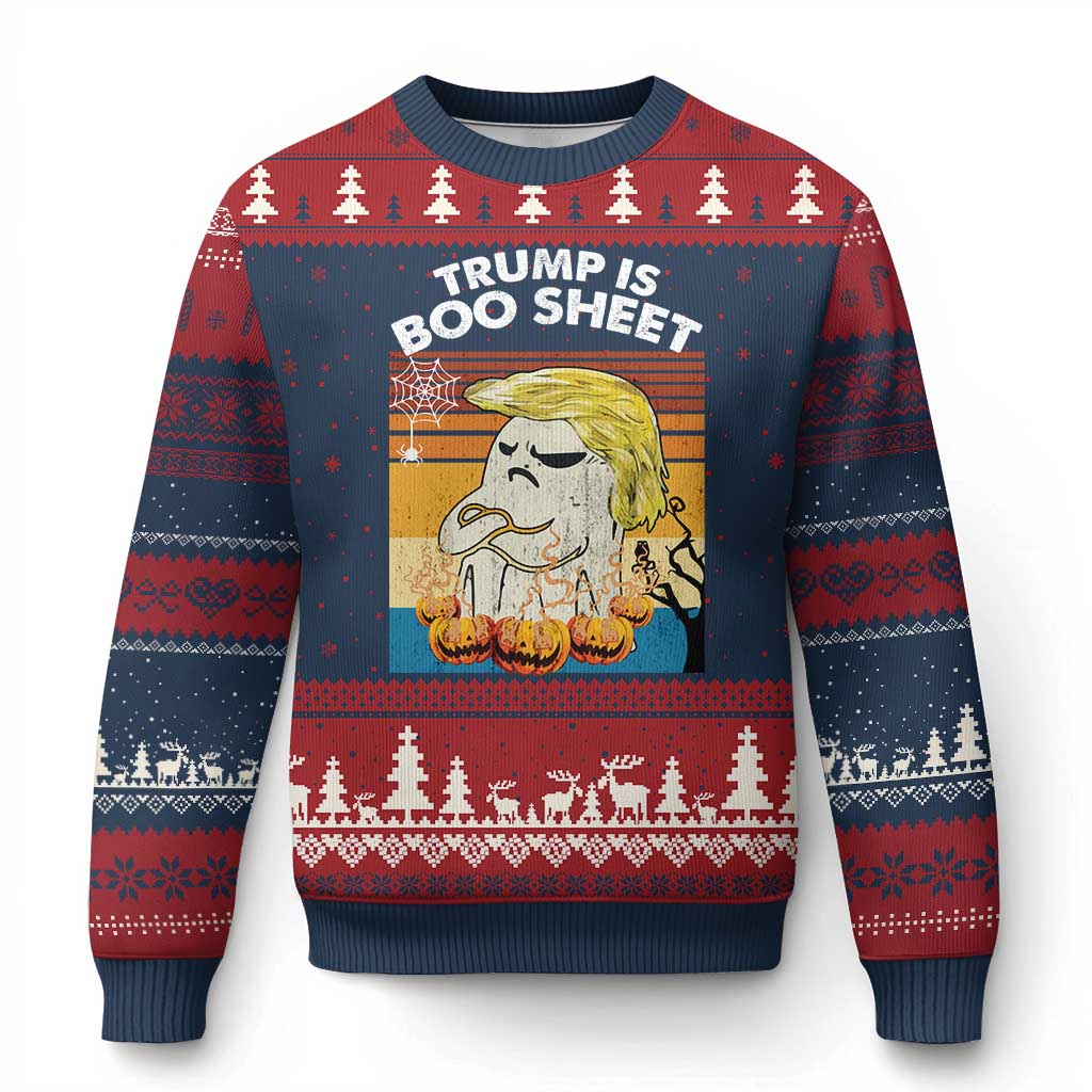 Funny Trump Is Boo Sheet Ugly Christmas Sweater Ghost Retro Halloween Ghost Custome TS10 Navy Red Print Your Wear