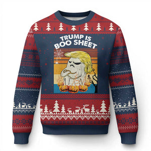 Funny Trump Is Boo Sheet Ugly Christmas Sweater Ghost Retro Halloween Ghost Custome - Print Your Wear