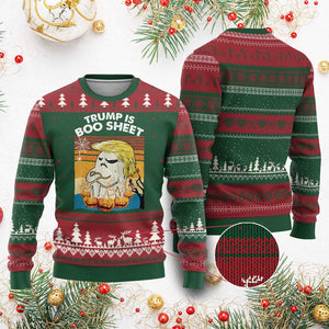 Funny Trump Is Boo Sheet Ugly Christmas Sweater Ghost Retro Halloween Ghost Custome - Print Your Wear