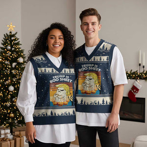 Funny Trump Is Boo Sheet V-Neck Knit Sweater Vest Ghost Retro Halloween Ghost Custome - Print Your Wear