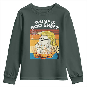 Funny Trump Is Boo Sheet Youth Sweatshirt Ghost Retro Halloween Ghost Custome TS10 Dark Forest Green Print Your Wear
