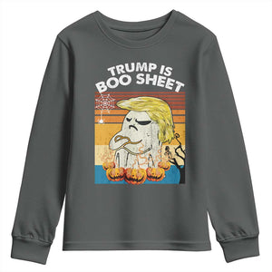 Funny Trump Is Boo Sheet Youth Sweatshirt Ghost Retro Halloween Ghost Custome TS10 Dark Heather Print Your Wear