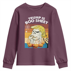 Funny Trump Is Boo Sheet Youth Sweatshirt Ghost Retro Halloween Ghost Custome TS10 Maroon Print Your Wear