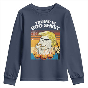 Funny Trump Is Boo Sheet Youth Sweatshirt Ghost Retro Halloween Ghost Custome TS10 Navy Print Your Wear