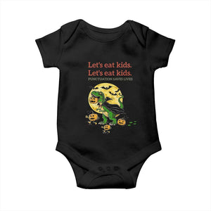 Grammar English Teacher Baby Onesie Funny Halloween Dinosaurs Pumpkin Punctuation Saves Lives TS10 Black Print Your Wear